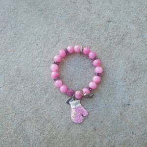 Breast Cancer Awareness Charm Bracelet Pink 10mm Stone Beads Boxing Glove Fight